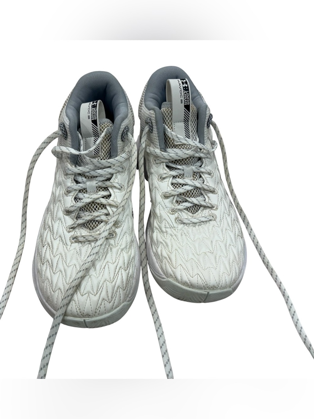 Under Armour White and Gray Unisex Basketball Athletic Shoes